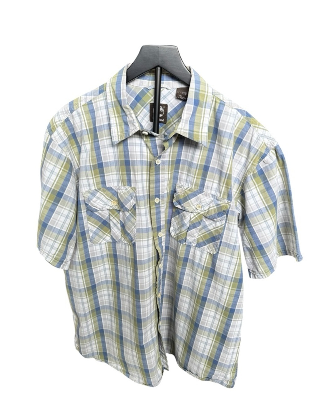 Timberland Plaid Button Down Shirt XL Green Blue Casual Outdoor CC8
